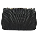 BALLY Quilted Chain Shoulder Bag Leather Black Gold Auth yk17027-2