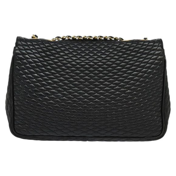BALLY Quilted Chain Shoulder Bag Leather Black Gold Auth yk17027