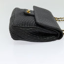 BALLY Quilted Chain Shoulder Bag Leather Black Gold Auth yk17027-4