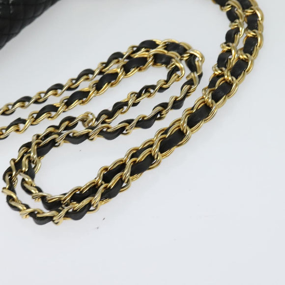 BALLY Quilted Chain Shoulder Bag Leather Black Gold Auth yk17027