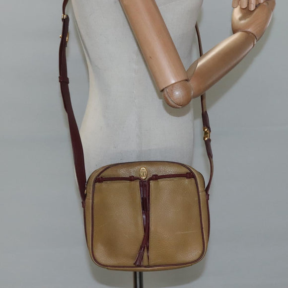 CARTIER Shoulder Bag Leather Yellow Red Auth yk17030