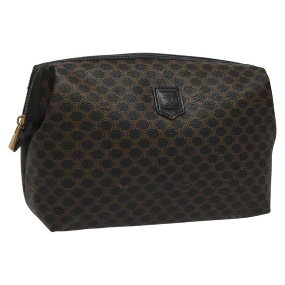 CELINE Macadam Canvas Pouch PVC Leather Black Auth yk17032