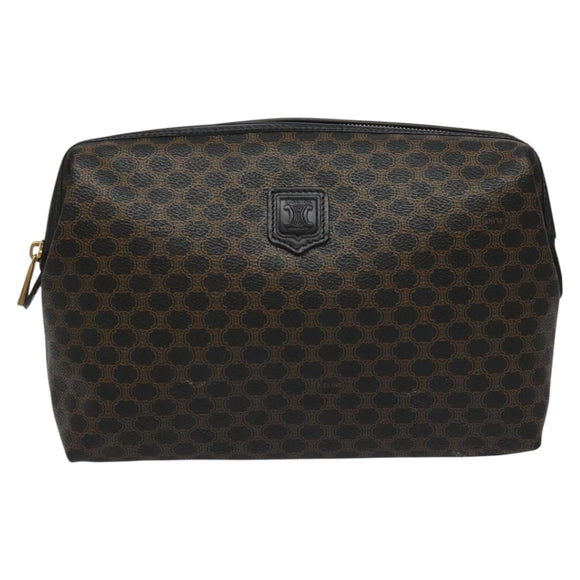 CELINE Macadam Canvas Pouch PVC Leather Black Auth yk17032
