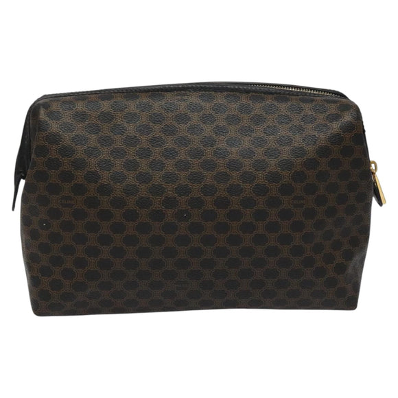 CELINE Macadam Canvas Pouch PVC Leather Black Auth yk17032