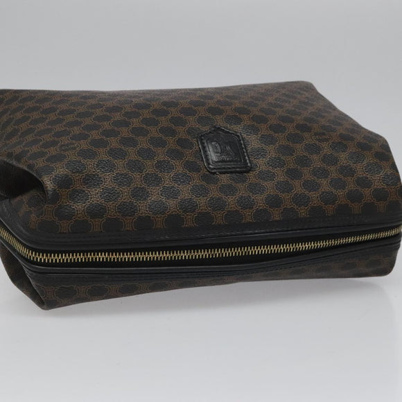 CELINE Macadam Canvas Pouch PVC Leather Black Auth yk17032