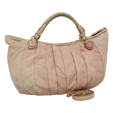 Miu Miu Tote Bag Leather 2way Pink Gold Auth yk17069
