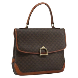CELINE Macadam Canvas Hand Bag PVC Leather Brown Auth yk17101