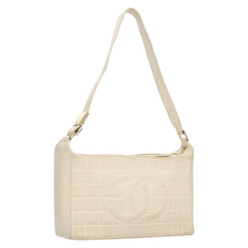CHANEL Choco Bar Shoulder Bag Leather White CC Auth yk17128