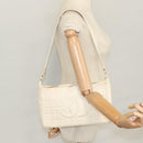 CHANEL Choco Bar Shoulder Bag Leather White CC Auth yk17128-24