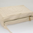 CHANEL Choco Bar Shoulder Bag Leather White CC Auth yk17128-6