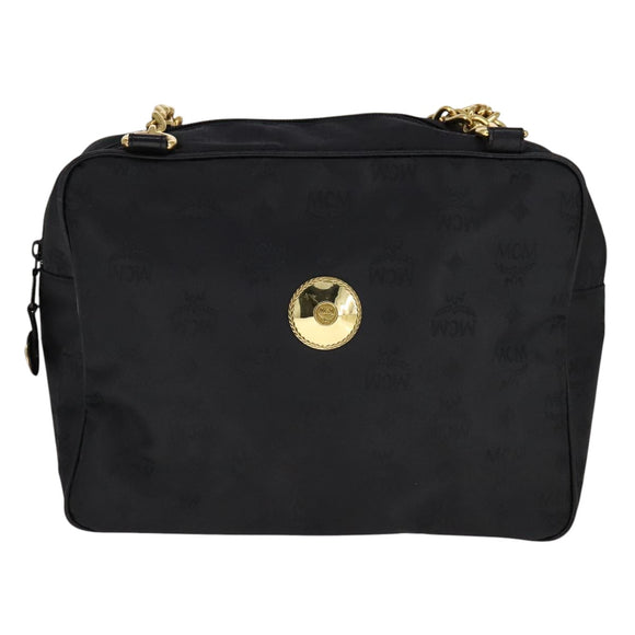 MCM Vicetos Logogram Chain Shoulder Bag Nylon Black Auth yk17160