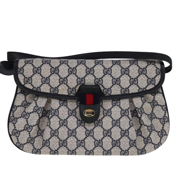 GUCCI GG Supreme Sherry Line Shoulder Bag PVC Red Navy Auth yk17172