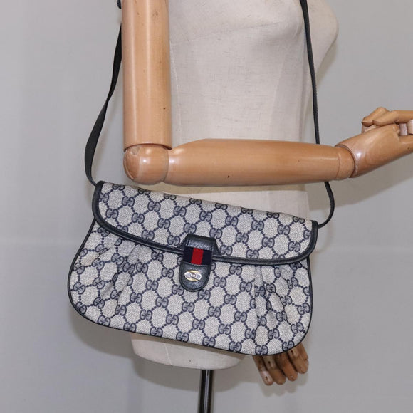 GUCCI GG Supreme Sherry Line Shoulder Bag PVC Red Navy Auth yk17172