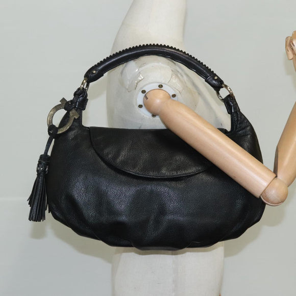 Salvatore Ferragamo Fringe Hand Bag Leather Black Auth yk17180