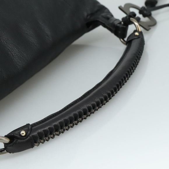 Salvatore Ferragamo Fringe Hand Bag Leather Black Auth yk17180
