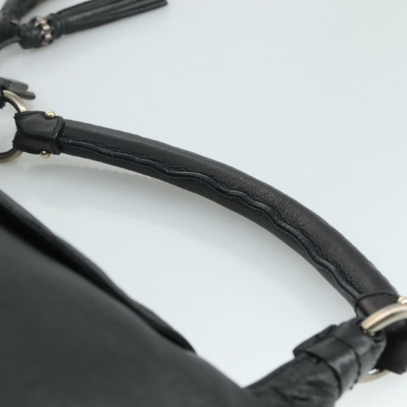 Salvatore Ferragamo Fringe Hand Bag Leather Black Auth yk17180