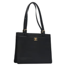 CHANEL COCO Mark Tote Bag Caviar Skin Black Gold CC Auth yk17238A-1