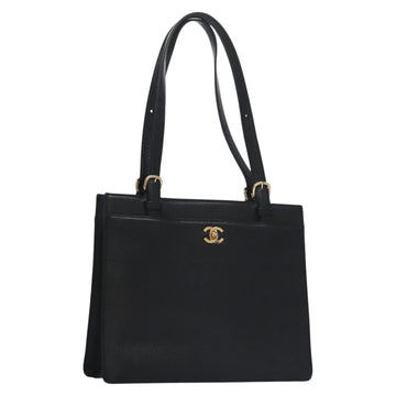CHANEL COCO Mark Tote Bag Caviar Skin Black Gold CC Auth yk17238A