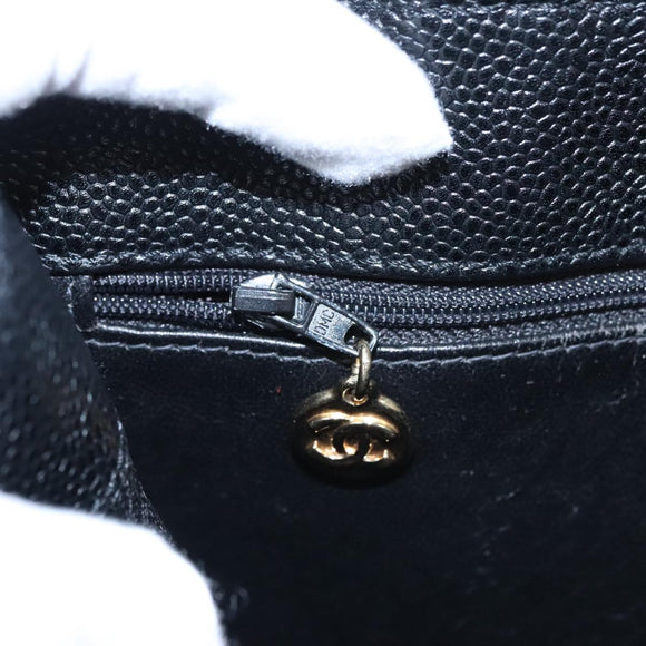 CHANEL COCO Mark Tote Bag Caviar Skin Black Gold CC Auth yk17238A
