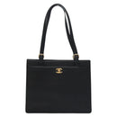 CHANEL COCO Mark Tote Bag Caviar Skin Black Gold CC Auth yk17238A-13