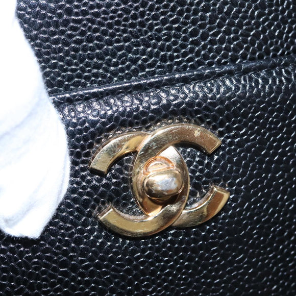 CHANEL COCO Mark Tote Bag Caviar Skin Black Gold CC Auth yk17238A