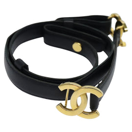 CHANEL COCO Mark Belt Leather 26.4"" Black Gold CC Auth yk17305