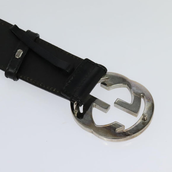 GUCCI Interlocking Belt Leather 39.8"" Black 114876 Auth yk17313