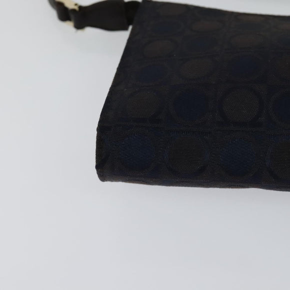 Salvatore Ferragamo Gancini Hand Bag Canvas Navy Gold Auth yk17315