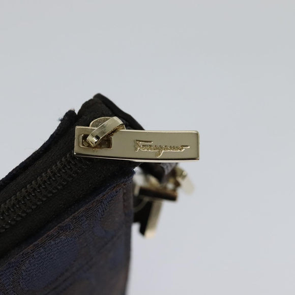 Salvatore Ferragamo Gancini Hand Bag Canvas Navy Gold Auth yk17315