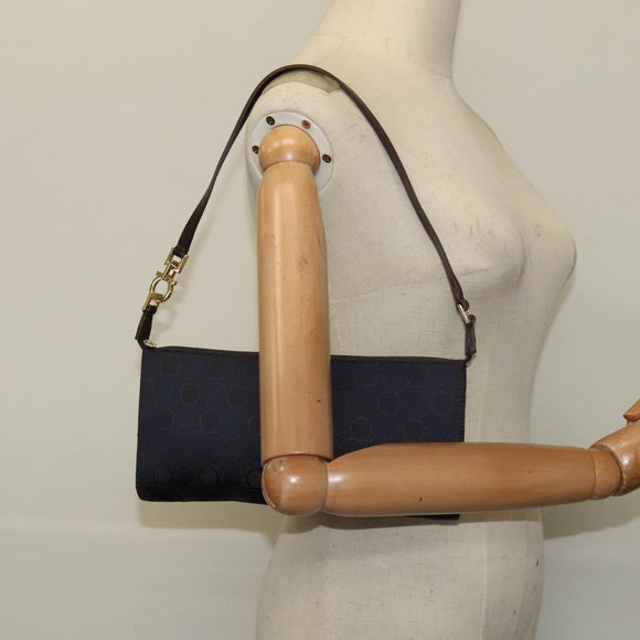 Salvatore Ferragamo Gancini Hand Bag Canvas Navy Gold Auth yk17315