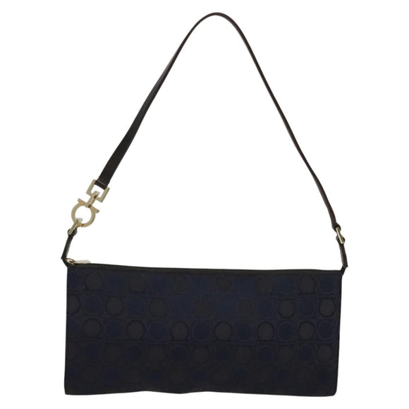 Salvatore Ferragamo Gancini Hand Bag Canvas Navy Gold Auth yk17315