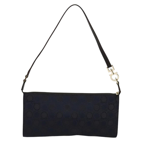 Salvatore Ferragamo Gancini Hand Bag Canvas Navy Gold Auth yk17315