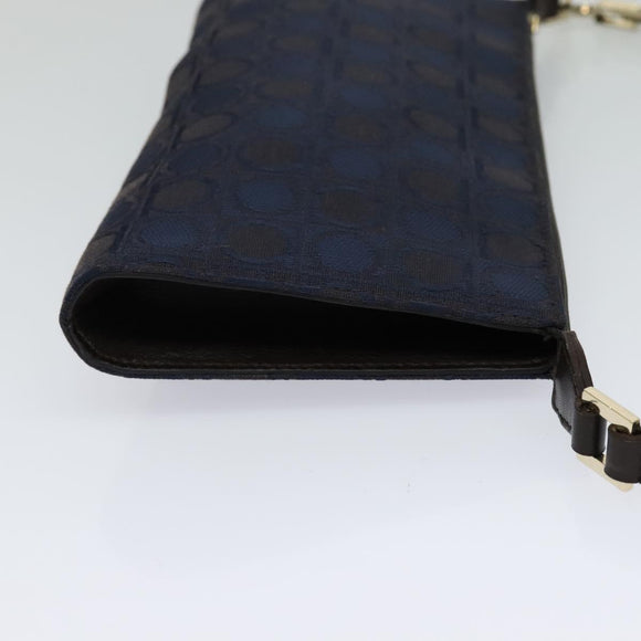 Salvatore Ferragamo Gancini Hand Bag Canvas Navy Gold Auth yk17315