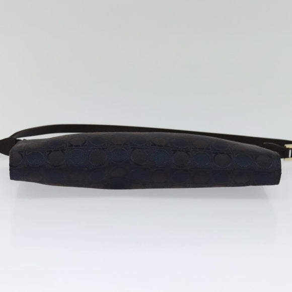 Salvatore Ferragamo Gancini Hand Bag Canvas Navy Gold Auth yk17315