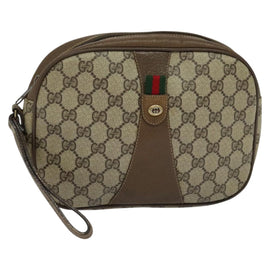 GUCCI GG Supreme Web Sherry Line Clutch Bag PVC Beige 89 01 034 Auth yk17324