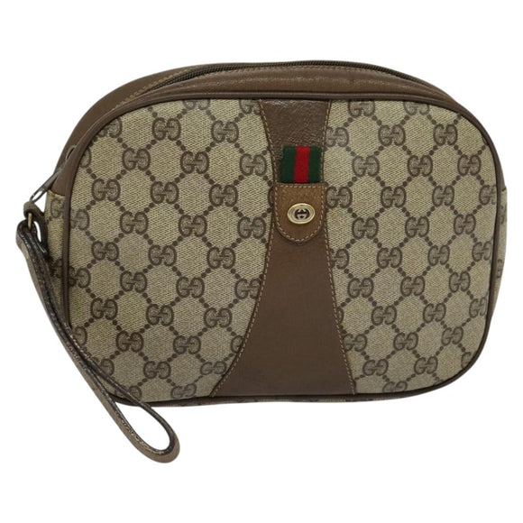 GUCCI GG Supreme Web Sherry Line Clutch Bag PVC Beige 89 01 034 Auth yk17324