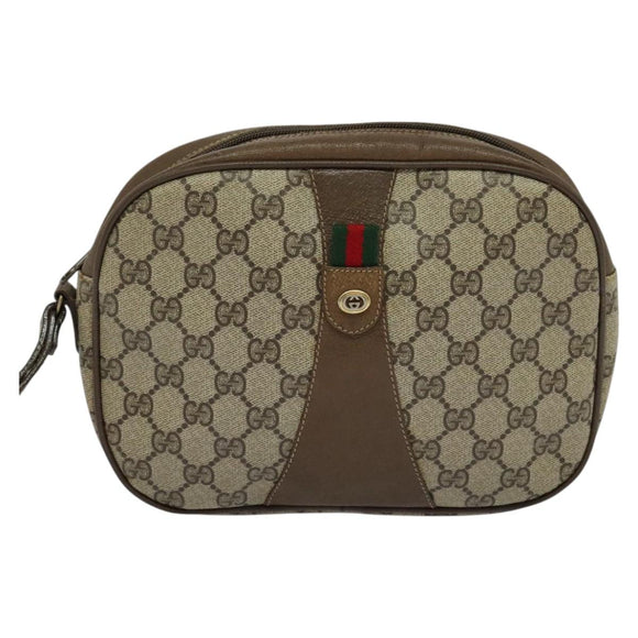 GUCCI GG Supreme Web Sherry Line Clutch Bag PVC Beige 89 01 034 Auth yk17324