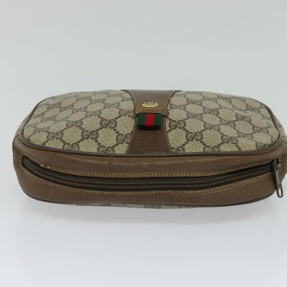 GUCCI GG Supreme Web Sherry Line Clutch Bag PVC Beige 89 01 034 Auth yk17324