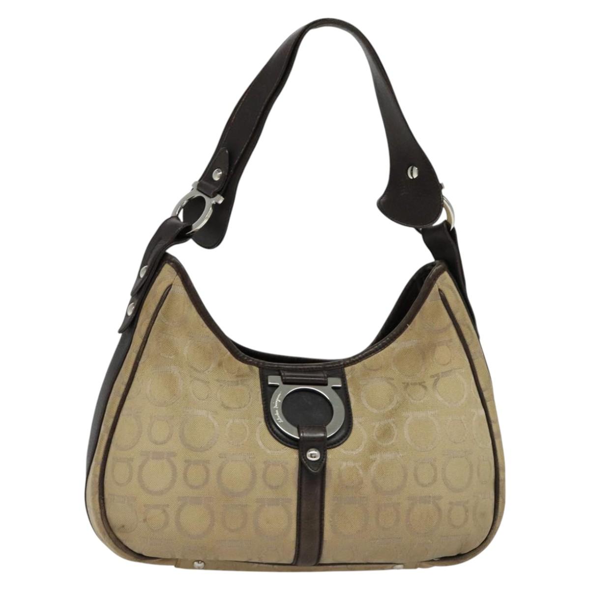 Salvatore Ferragamo Gancini Shoulder Bag Canvas Beige Auth yk17339 - 0