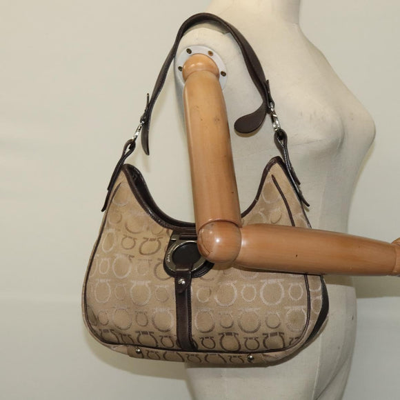 Salvatore Ferragamo Gancini Shoulder Bag Canvas Beige Auth yk17339