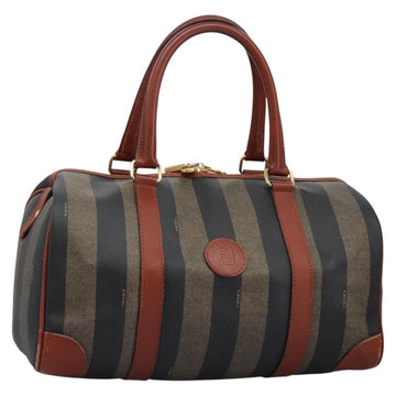 FENDI Pecan Canvas Boston Bag Black Brown Auth yk17380