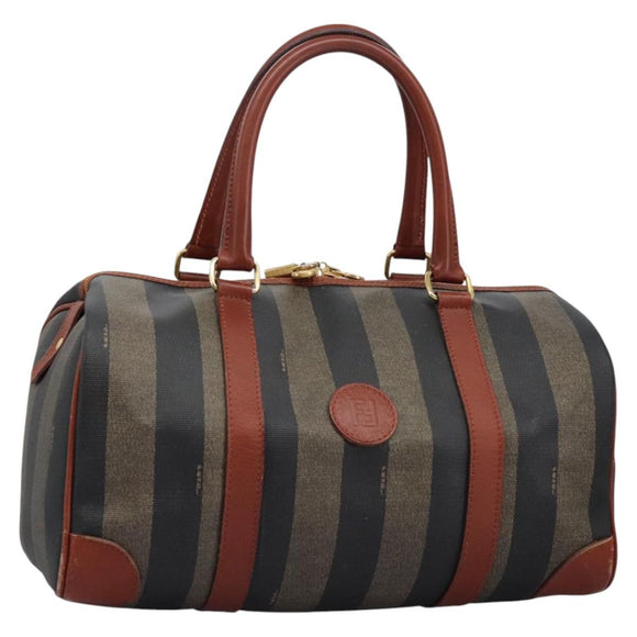 FENDI Pecan Canvas Boston Bag Black Brown Auth yk17380