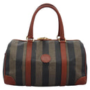 FENDI Pecan Canvas Boston Bag Black Brown Auth yk17380-13