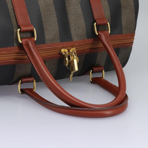 FENDI Pecan Canvas Boston Bag Black Brown Auth yk17380