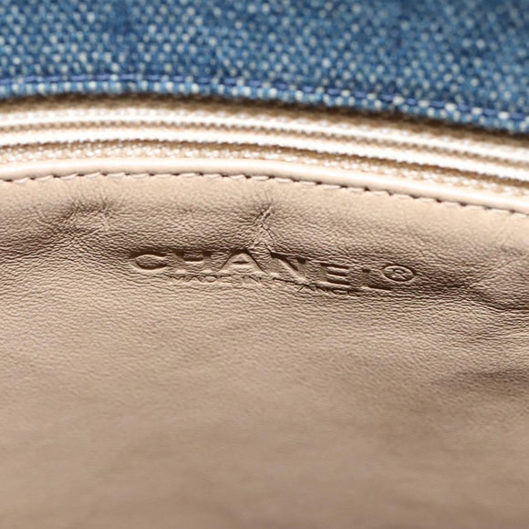 CHANEL Choco Bar Hand Bag Denim Blue CC Auth yk17394