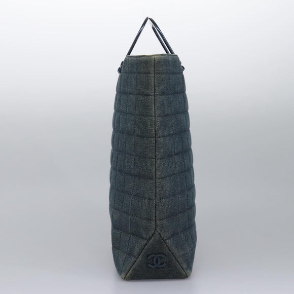 CHANEL Choco Bar Hand Bag Denim Blue CC Auth yk17394