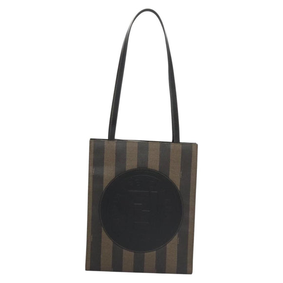 FENDI Pecan Canvas Tote Bag Brown Black Auth yk17395