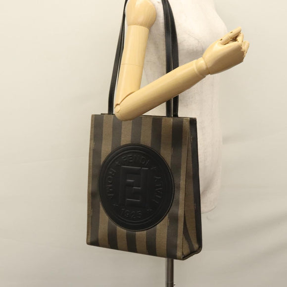 FENDI Pecan Canvas Tote Bag Brown Black Auth yk17395
