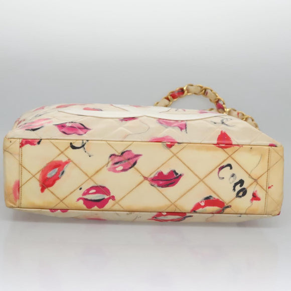 CHANEL Matelasse Chain COCO Mark Lip Tote Bag Vinyl Red CC Auth yk17404
