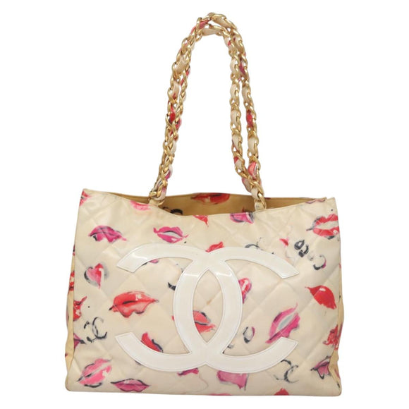 CHANEL Matelasse Chain COCO Mark Lip Tote Bag Vinyl Red CC Auth yk17404